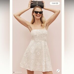 NWT Anthropologie White Strapless Tweed Floral Mini Dress